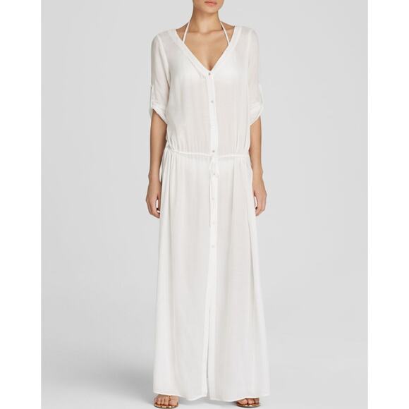 TT Beach Shell Half Sleeve V-Neck Button-Down Tie Waist Erin Maxi Dress Size XS - Picture 2 of 10